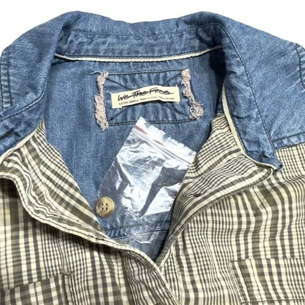 FREE PEOPLE RUNAWAY PLAID AND DENIM TOP SIZE XS - Picture 6 of 11